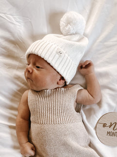 Luna + Luca Pom Beanie - White | Milk & Baby