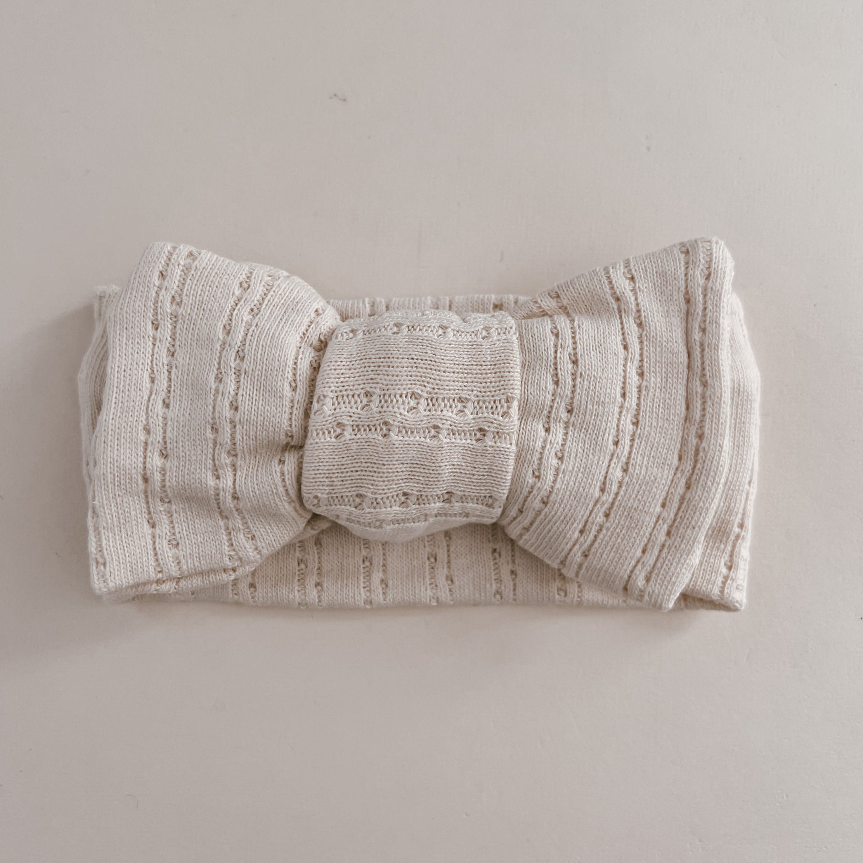 Pointelle Bow Headband Cream lifestyle