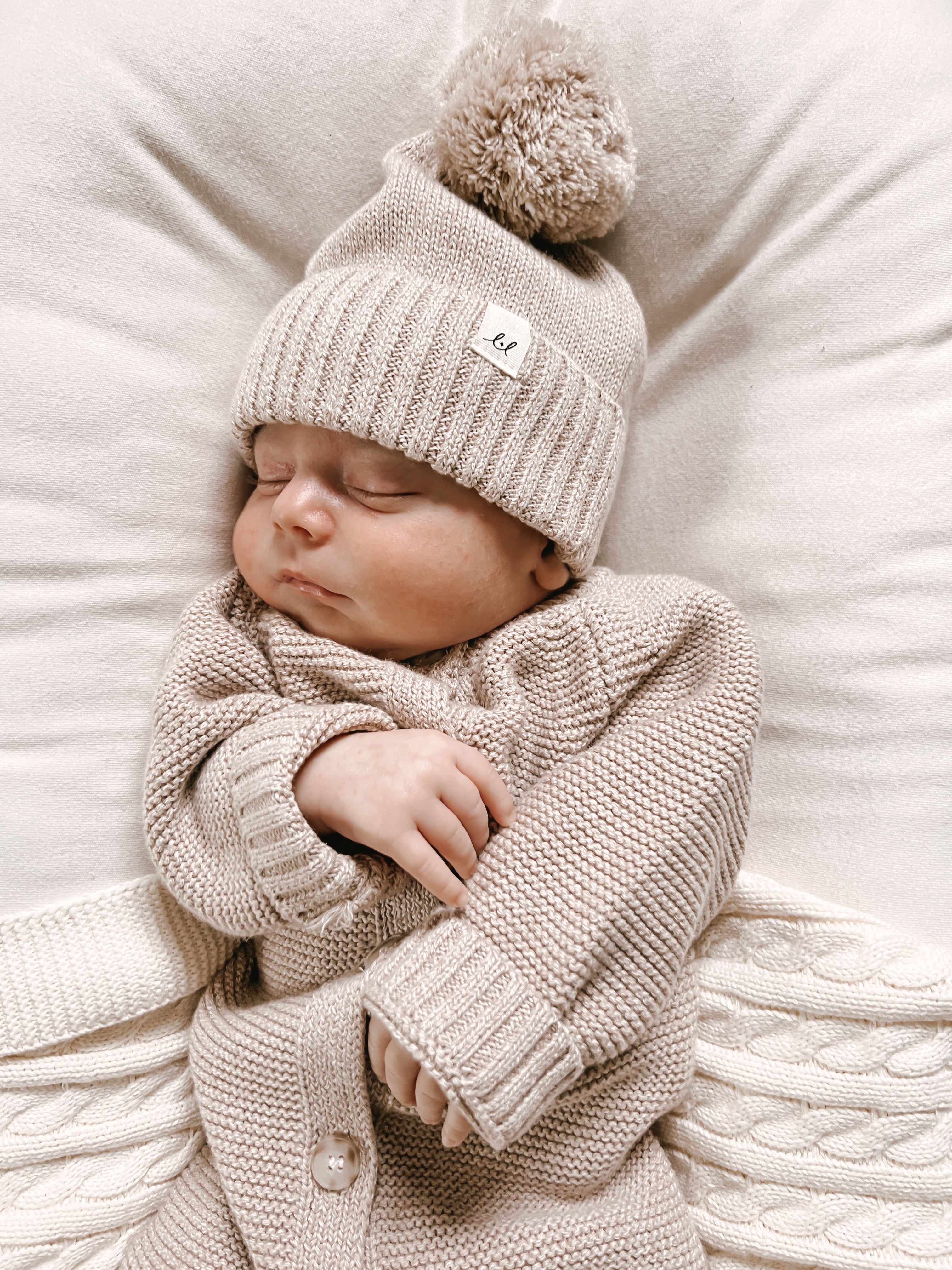 Luna + Luca Pom Beanie - Heather Beige | Milk & Baby