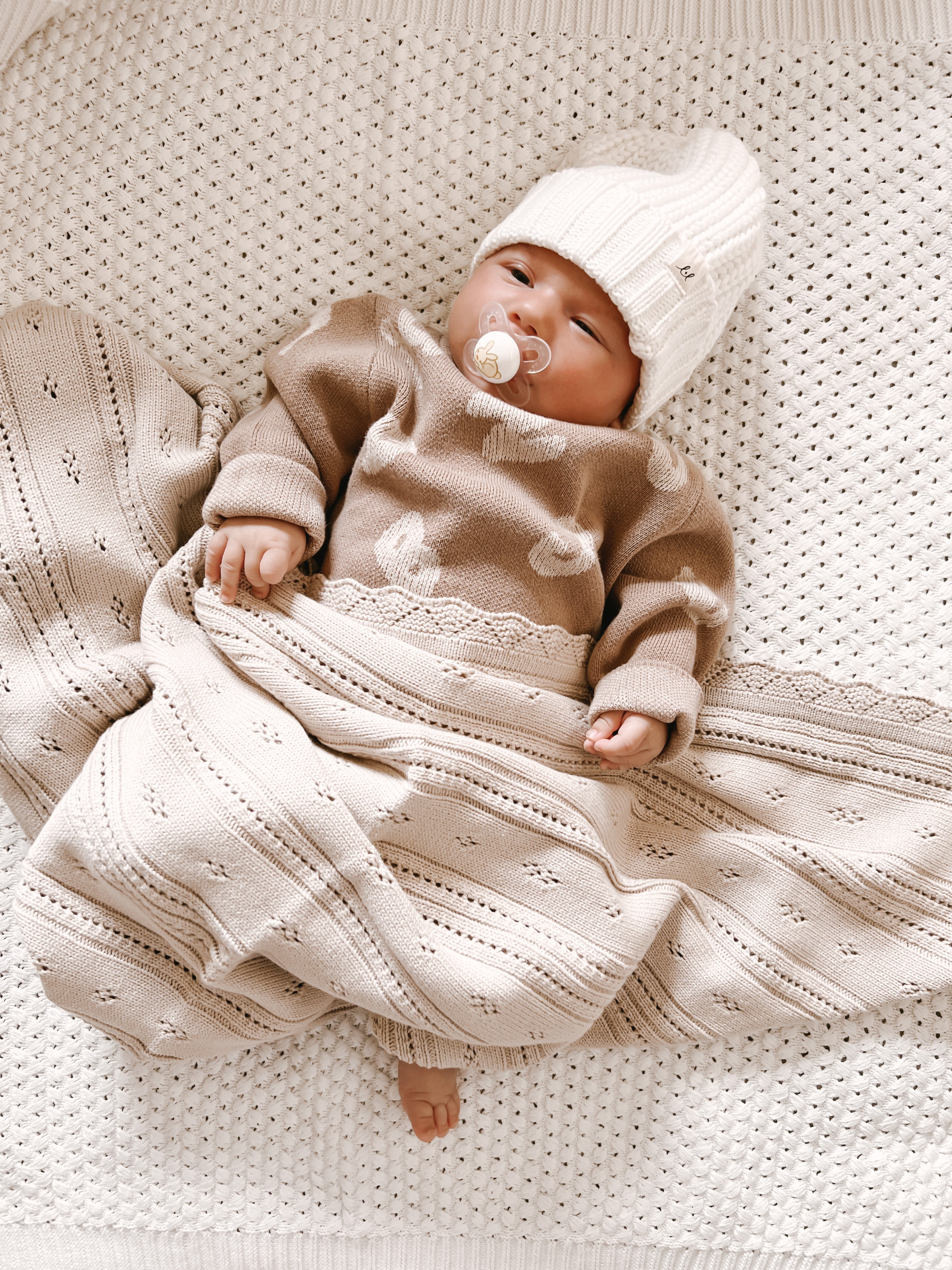 Pointelle Baby Blanket - Beige | Milk & Baby