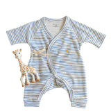 Blue Stripe Print Baby Kimono Onesie