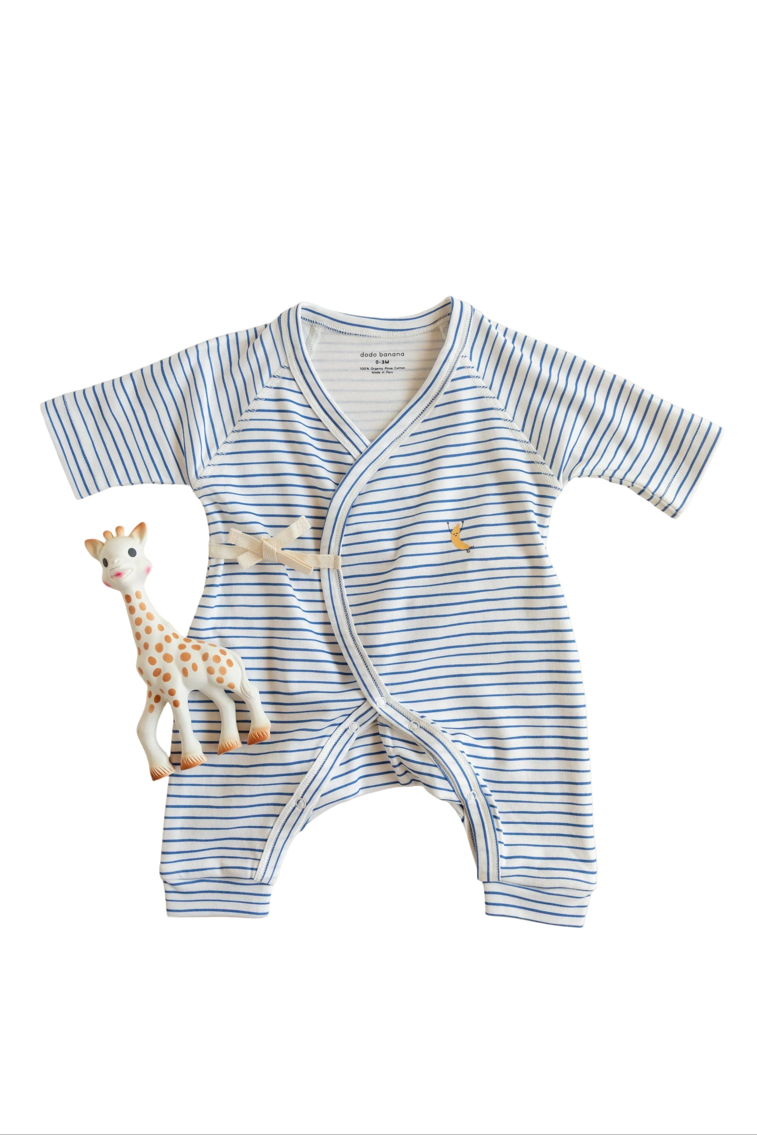 Blue Stripe Print Baby Kimono Onesie