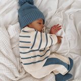 Chunky Knit Striped Sweater Cream Denim Blue