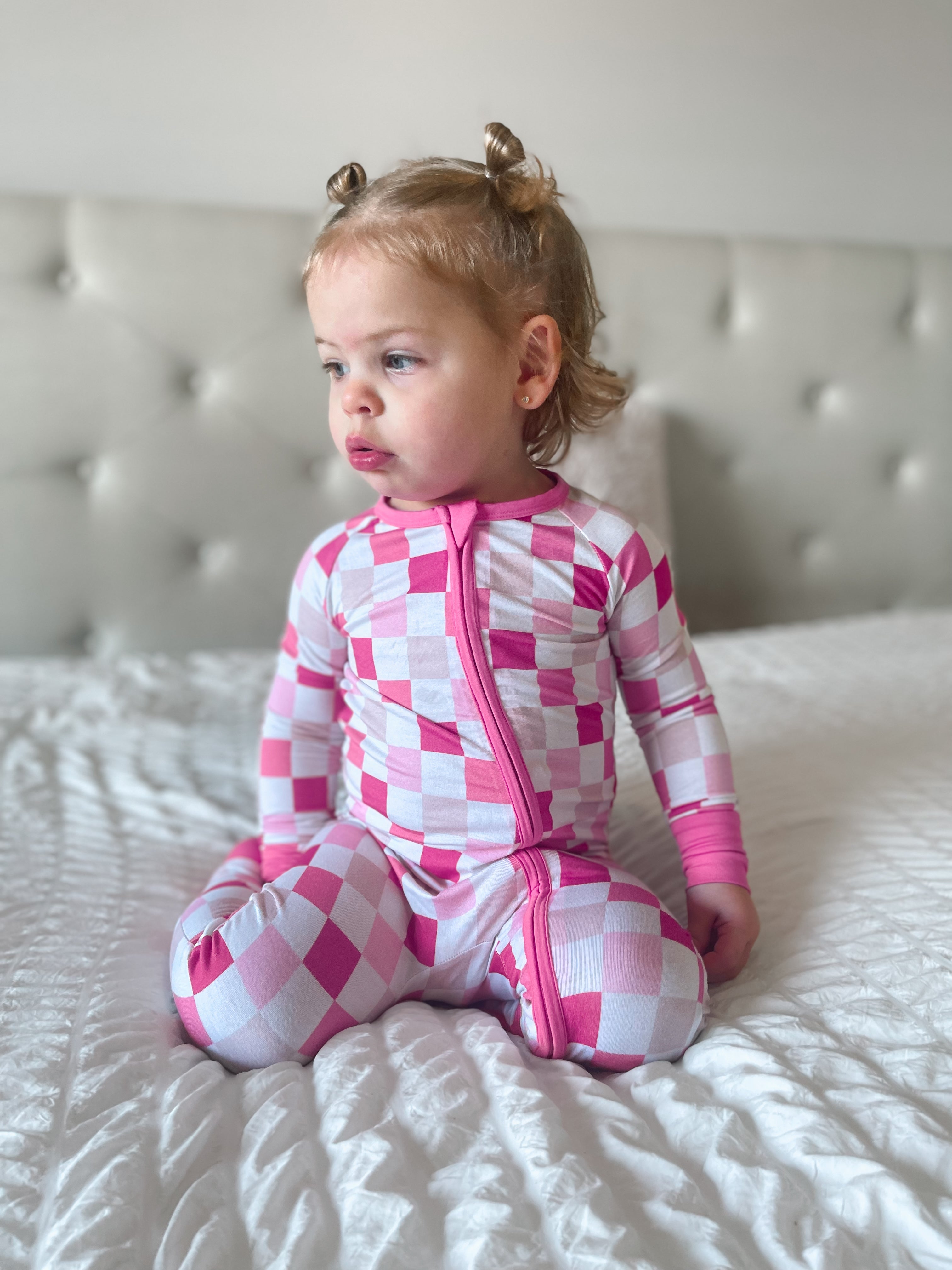 Dreamy Pink Checkers Dream Romper | Milk & Baby