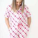 Dreamy Pink Checkers Women's Relaxed Flare Dream Set | Milk & Baby