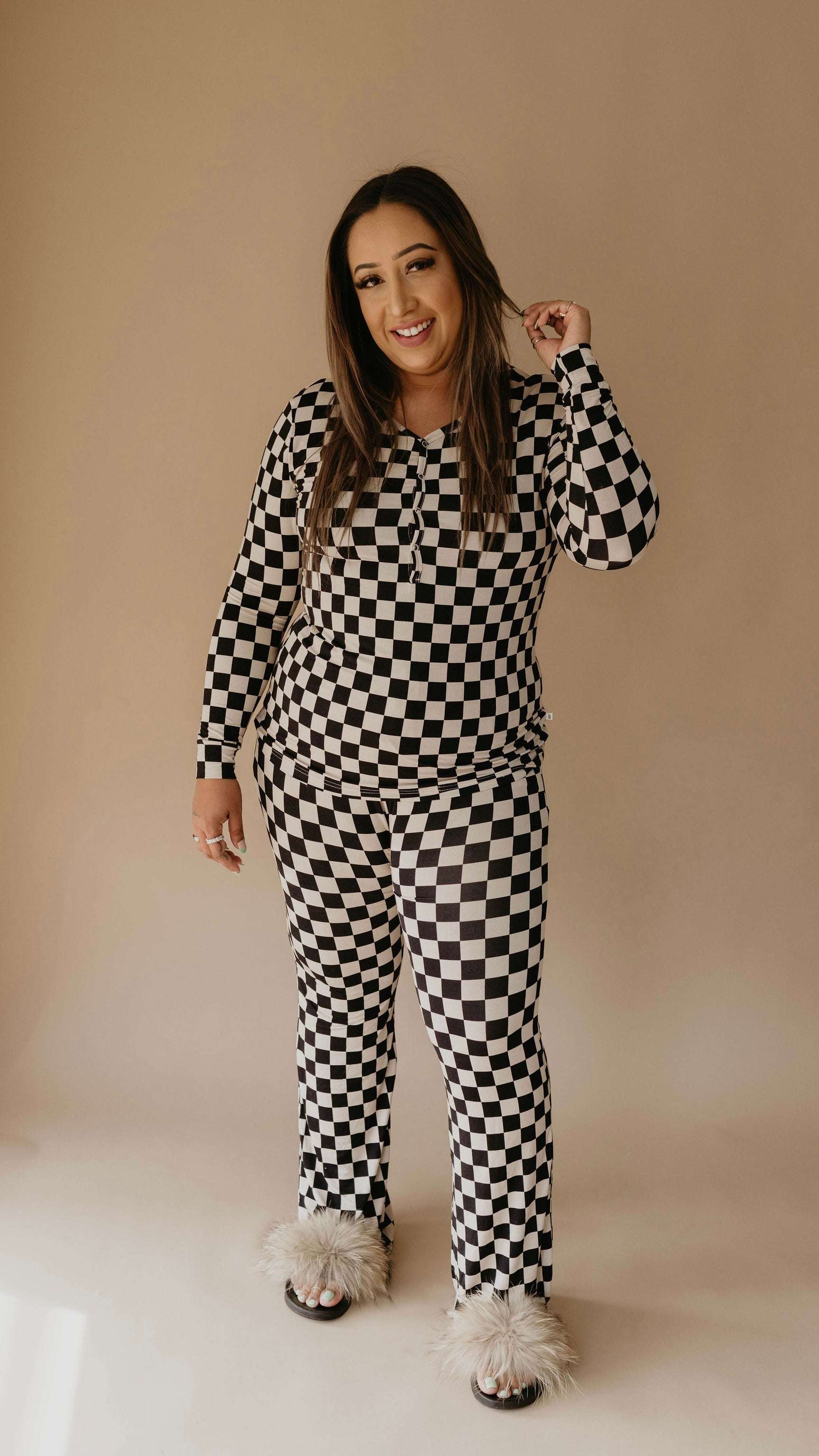 Black Checkerboard | Women's Bamboo Pajamas | Milk & Baby