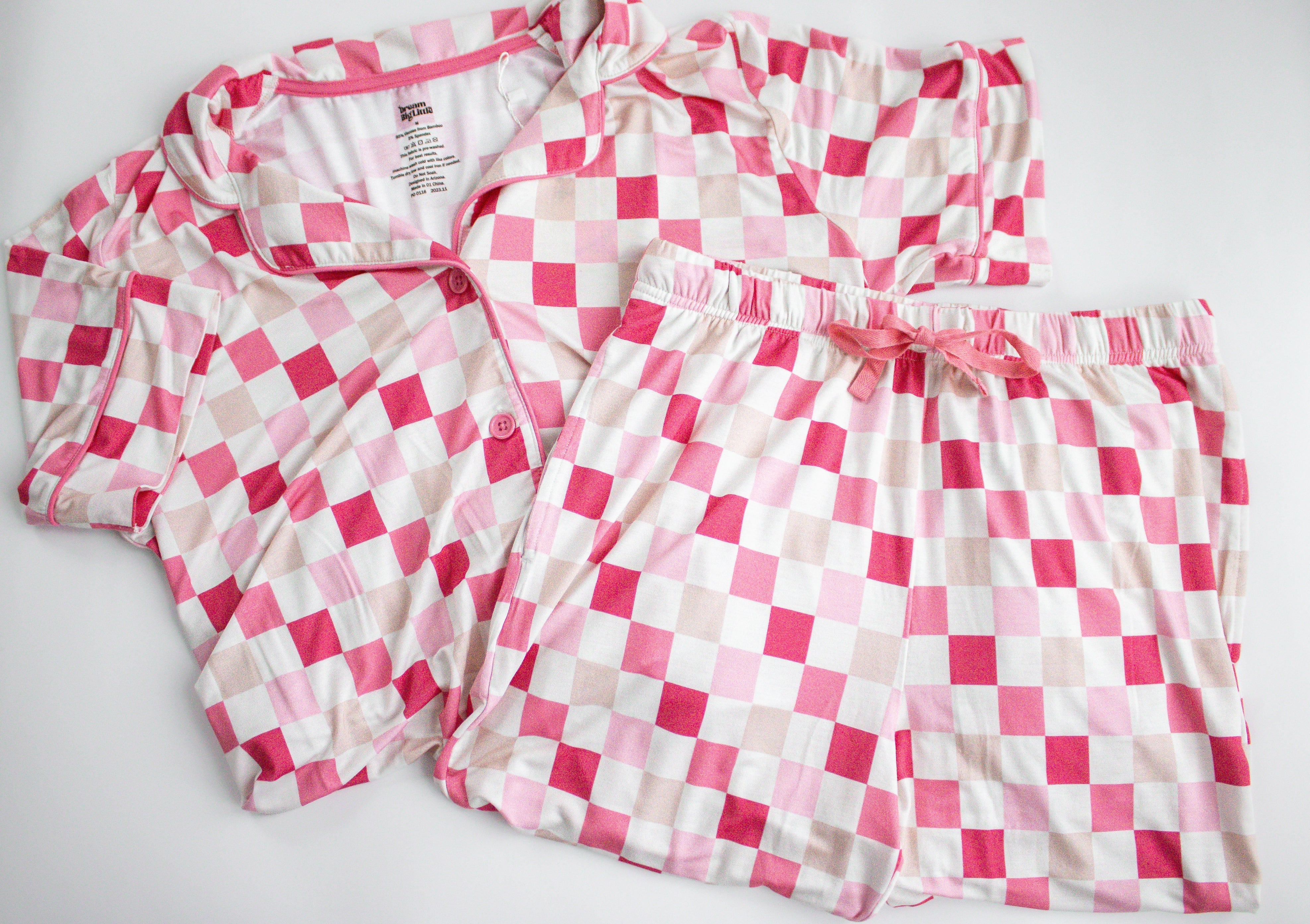 Dreamy Pink Checkers Women's Relaxed Flare Dream Set | Milk & Baby
