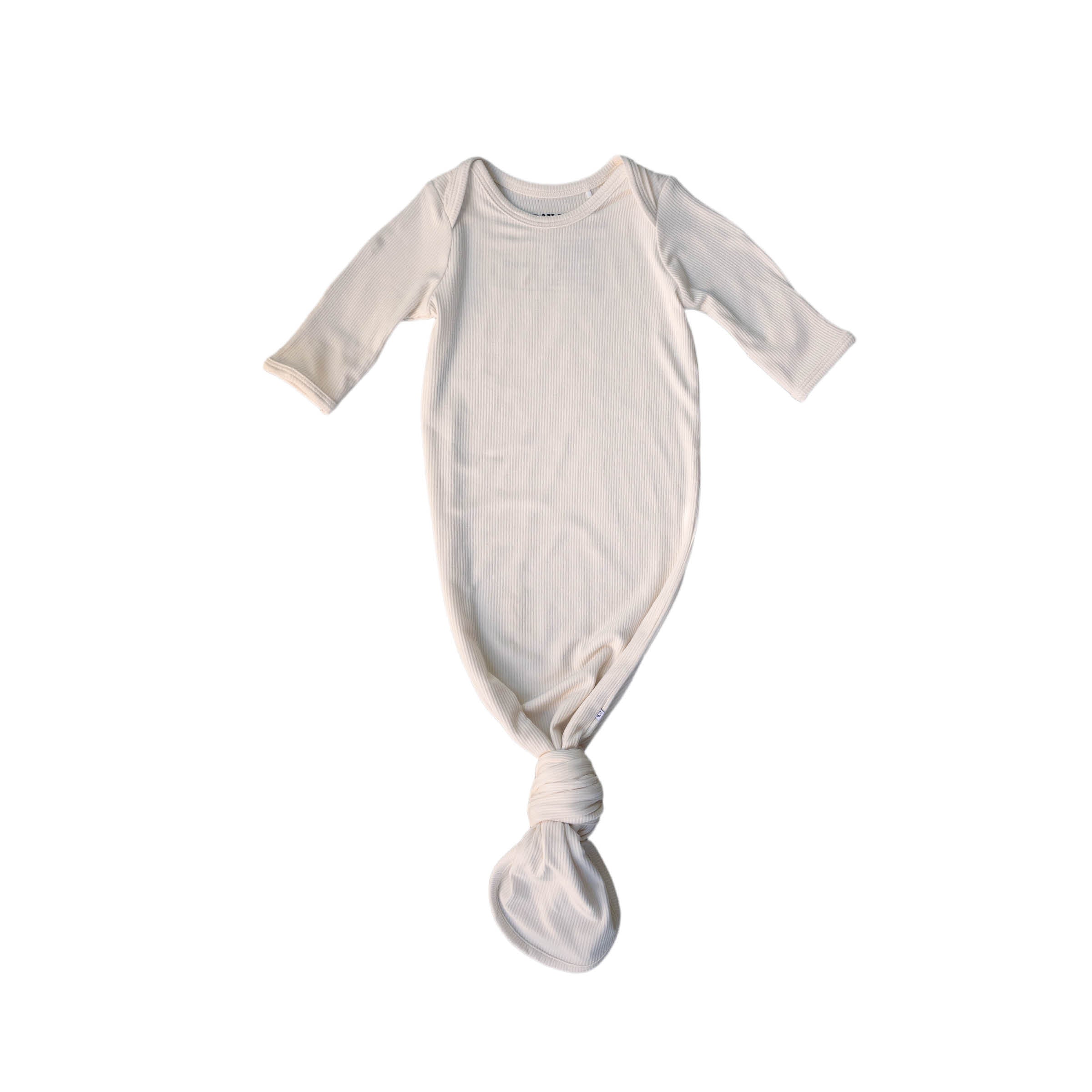 Ivory Ribbed | Bamboo Knotted Gown | Milk & Baby