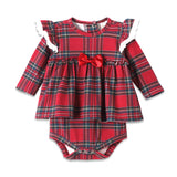 Red Holiday Tartan Plaid | Christmas Bamboo Baby Skirted Bodysuit