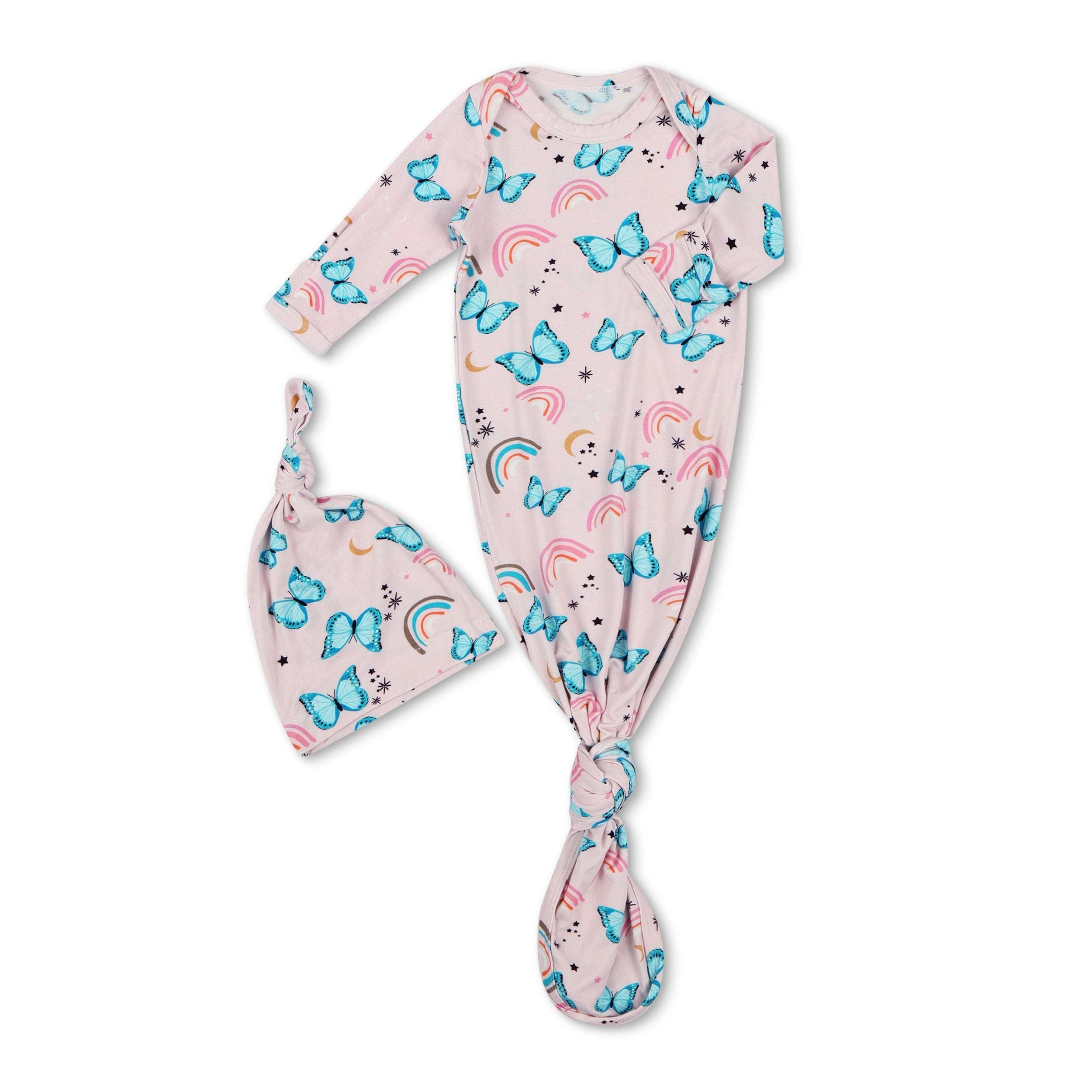 Retro Butterflies Knotted Gown & Hat | Milk & Baby