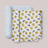 Mr. Happy | 2-Pack Square Swaddle Blanket Set | Milk & Baby