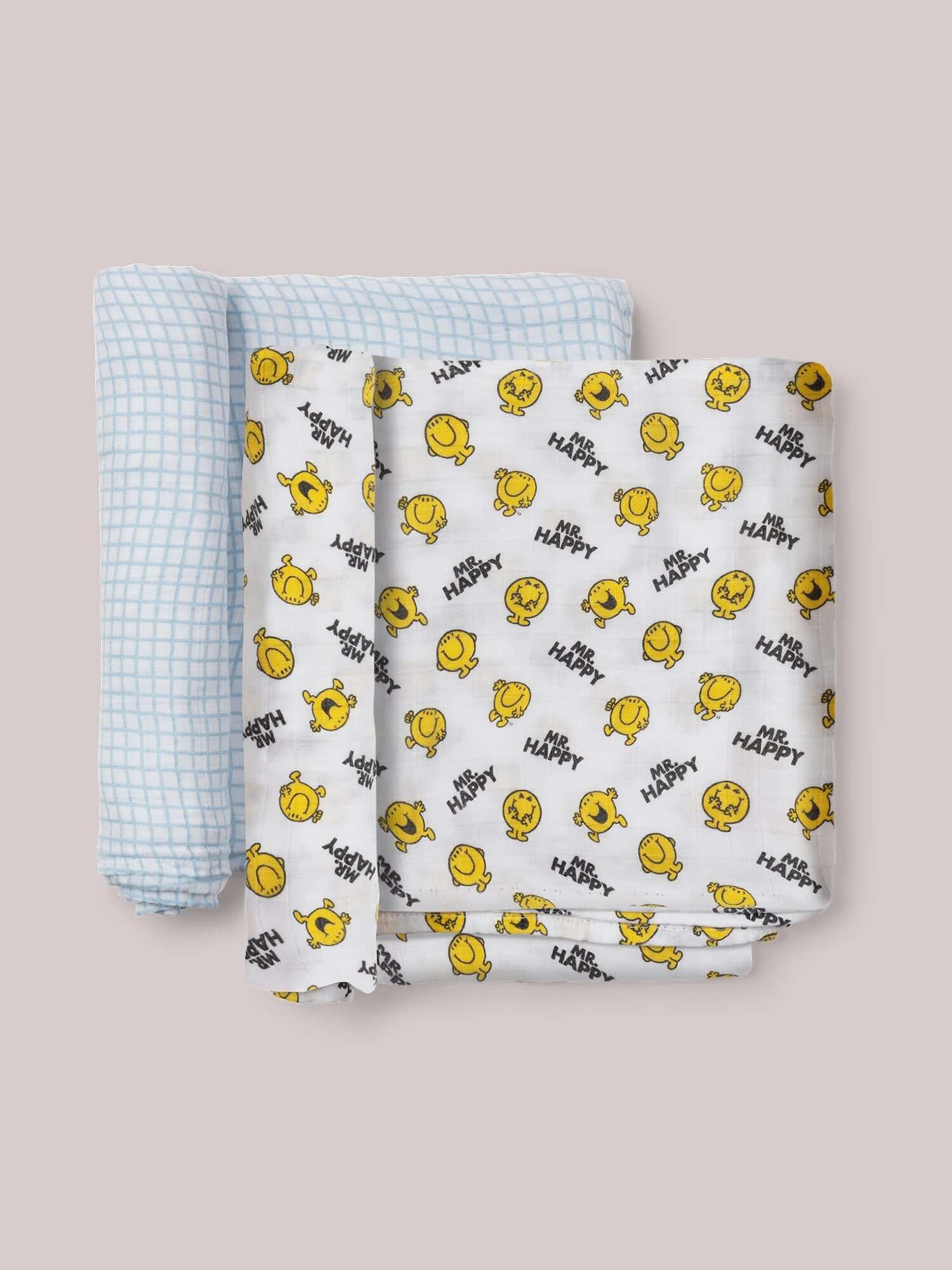 Mr. Happy | 2-Pack Square Swaddle Blanket Set | Milk & Baby