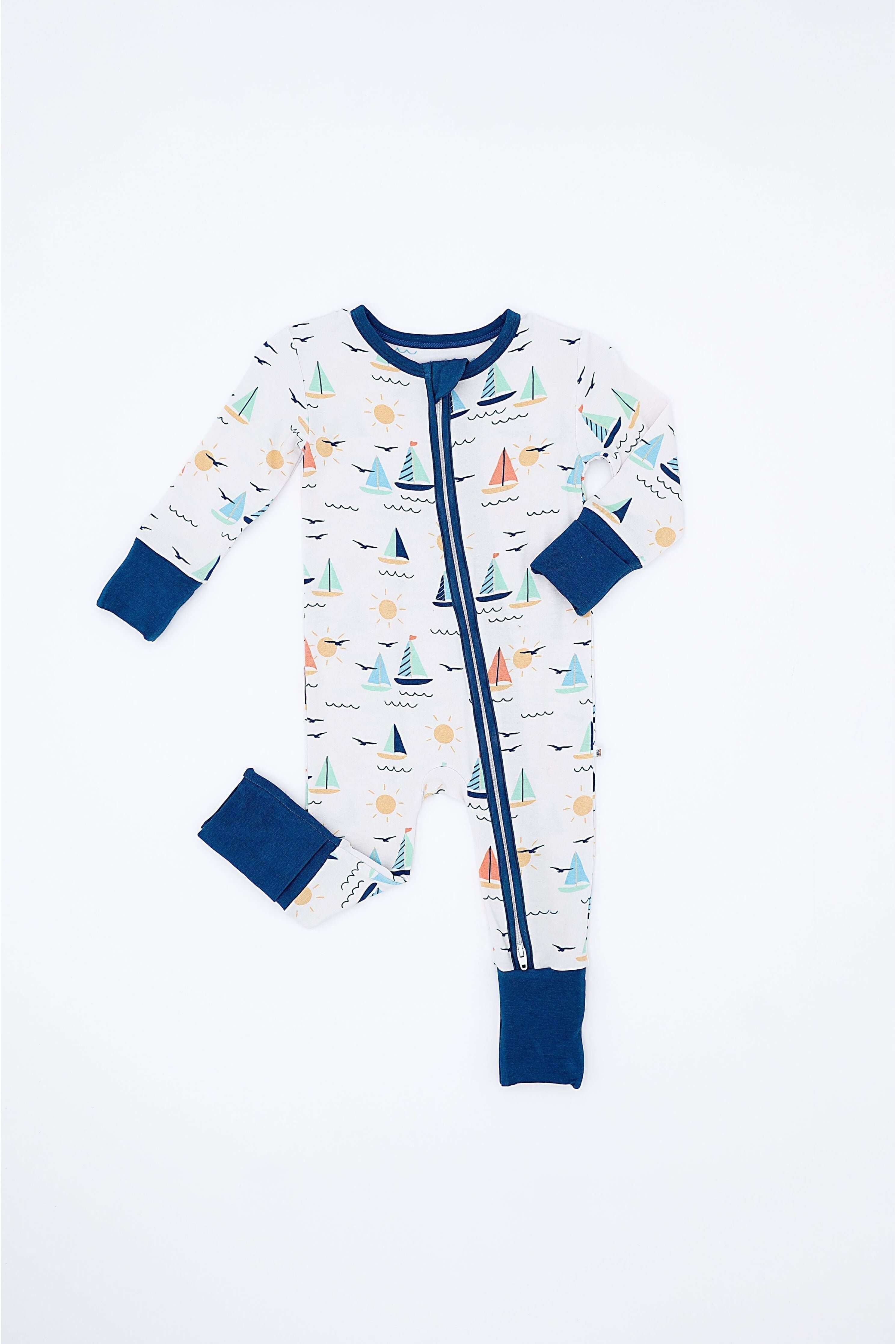 Bamboo One Piece Zip Pajama - Kai Sailboat | Milk & Baby
