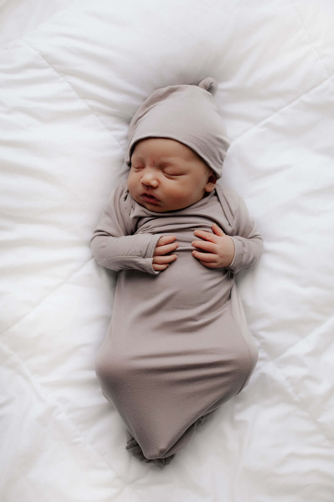 Harbor Mist Neutral Knotted Newborn Baby Gown | Milk & Baby