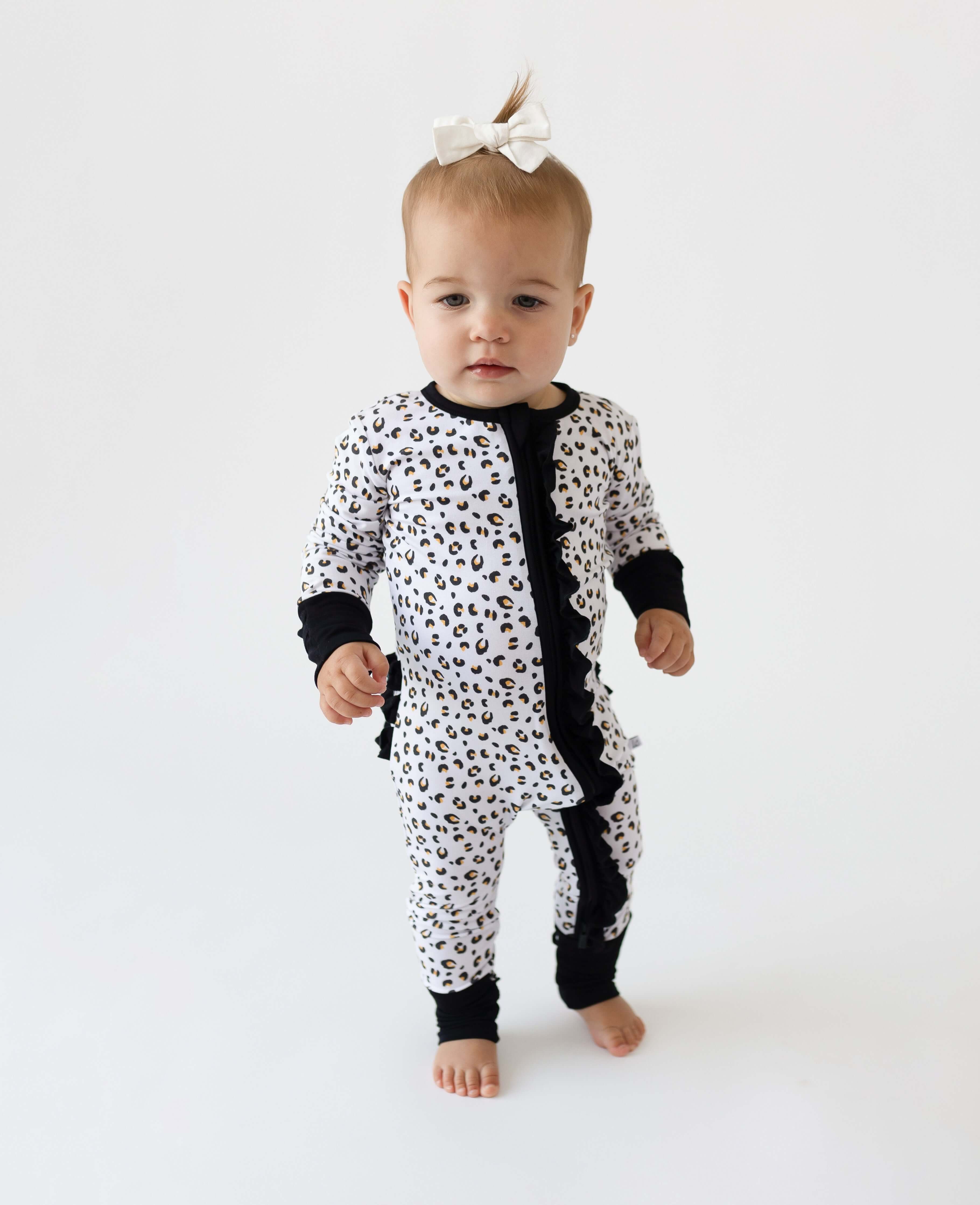 Allie Leopard Bamboo Ruffle Convertible Footie | Milk & Baby