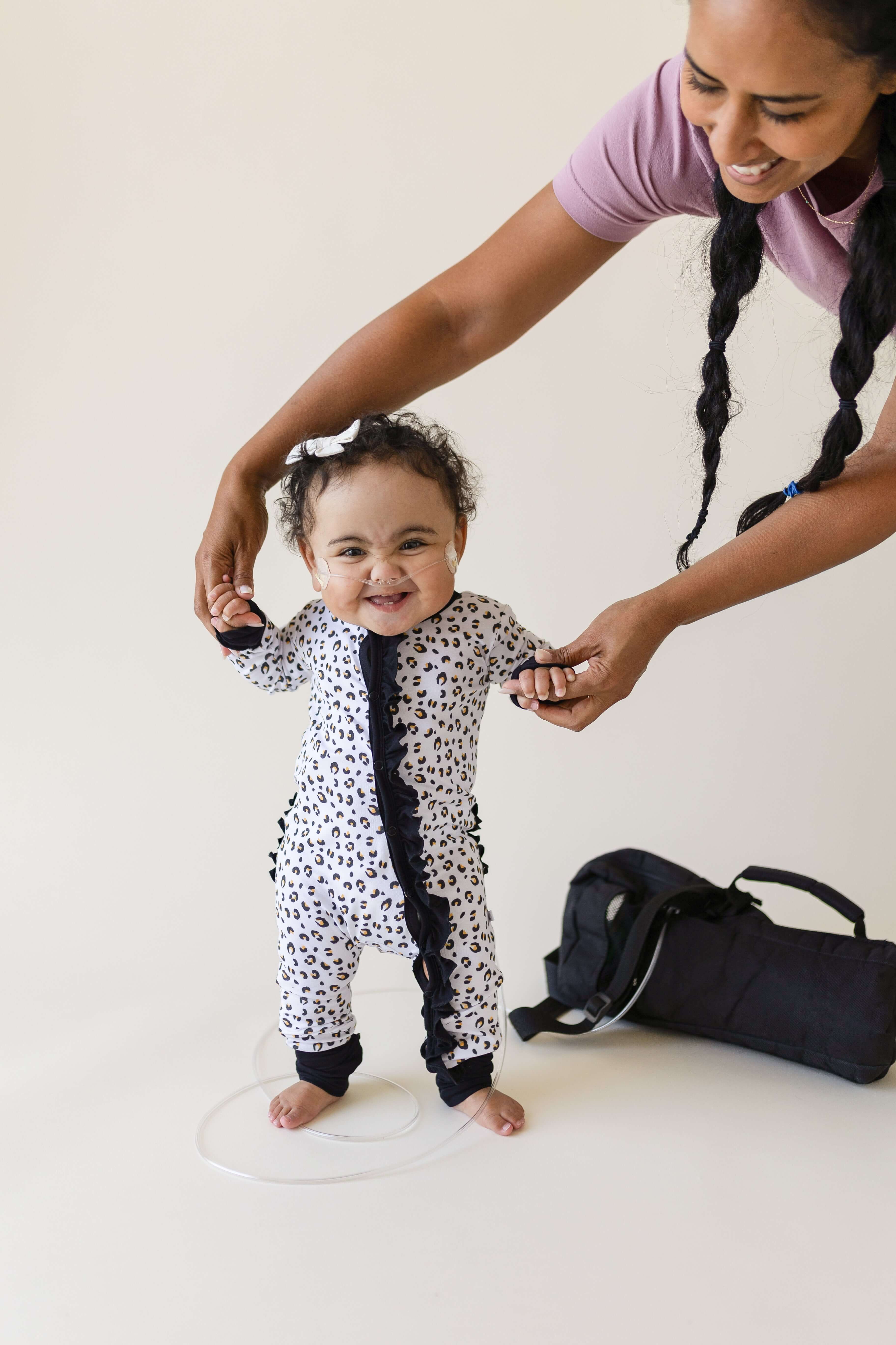 Allie Leopard Bamboo Ruffle Convertible Footie | Milk & Baby