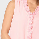 Crochet Ruffle Placket Button Front Blouse