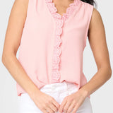 Crochet Ruffle Placket Button Front Blouse