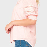 Dianthus Henley Puff Sleeve Pleated Blouse