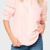 Dianthus Henley Puff Sleeve Pleated Blouse