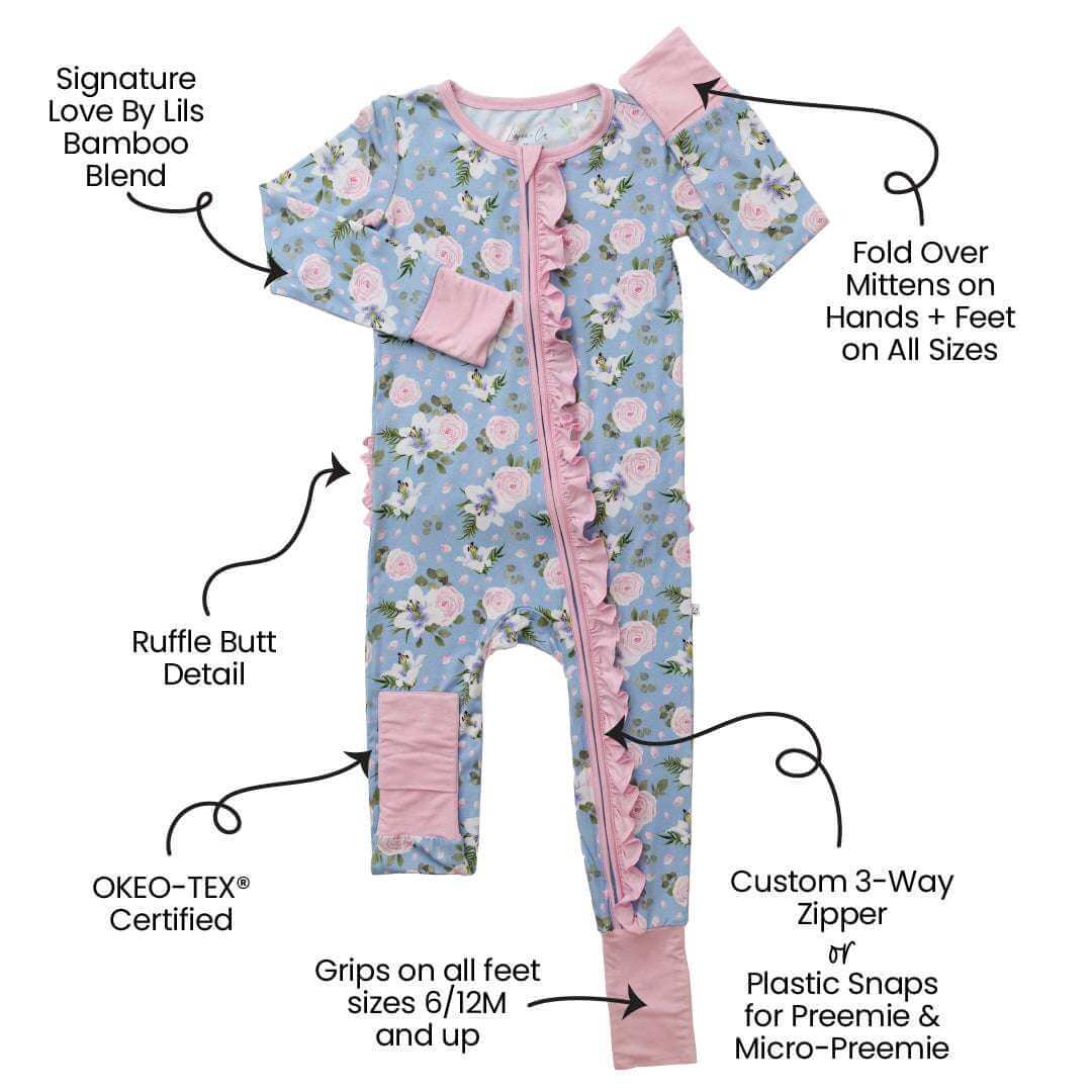 Lillian Floral Bamboo Ruffle Convertible Footie | Milk & Baby