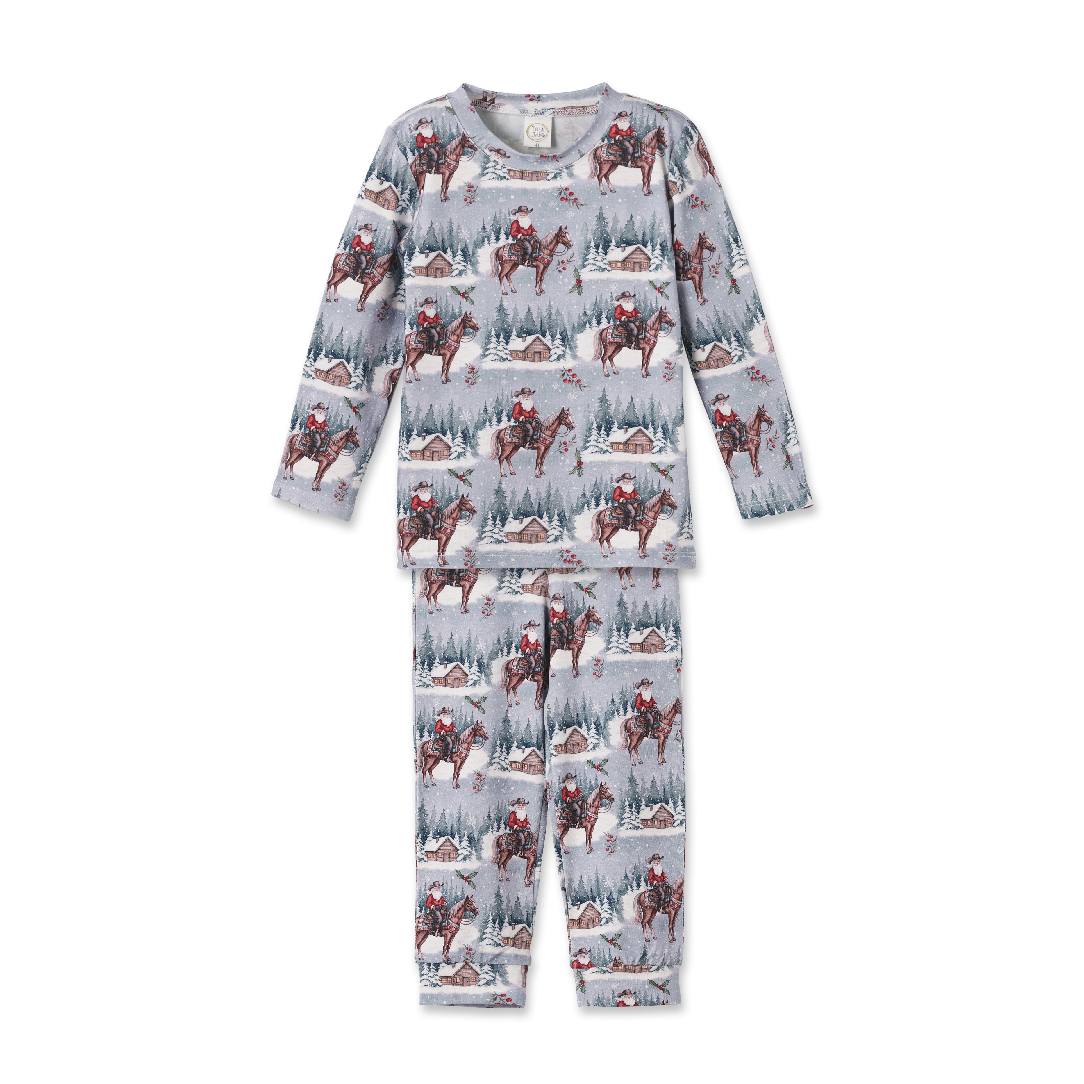 Cowboy Christmas Family Matching Soft Bamboo Pajamas | Snowy trails, tiny cabins, and a dash of Western spirit make these matching cowboy Christmas pajamas feel like a holiday storybook come to life. Crafted from buttery-soft, breathable bamboo with a tou