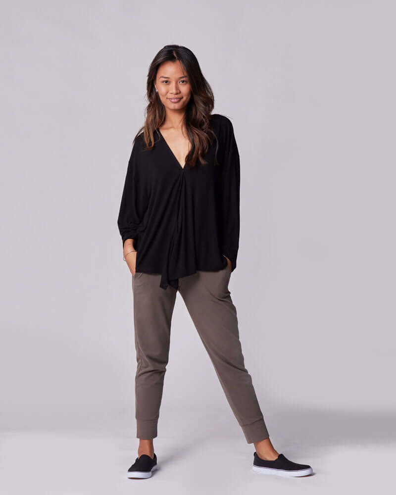 Nursing & Maternity Everywhere Long-Sleeve Wrap Blouse | Black | Milk & Baby