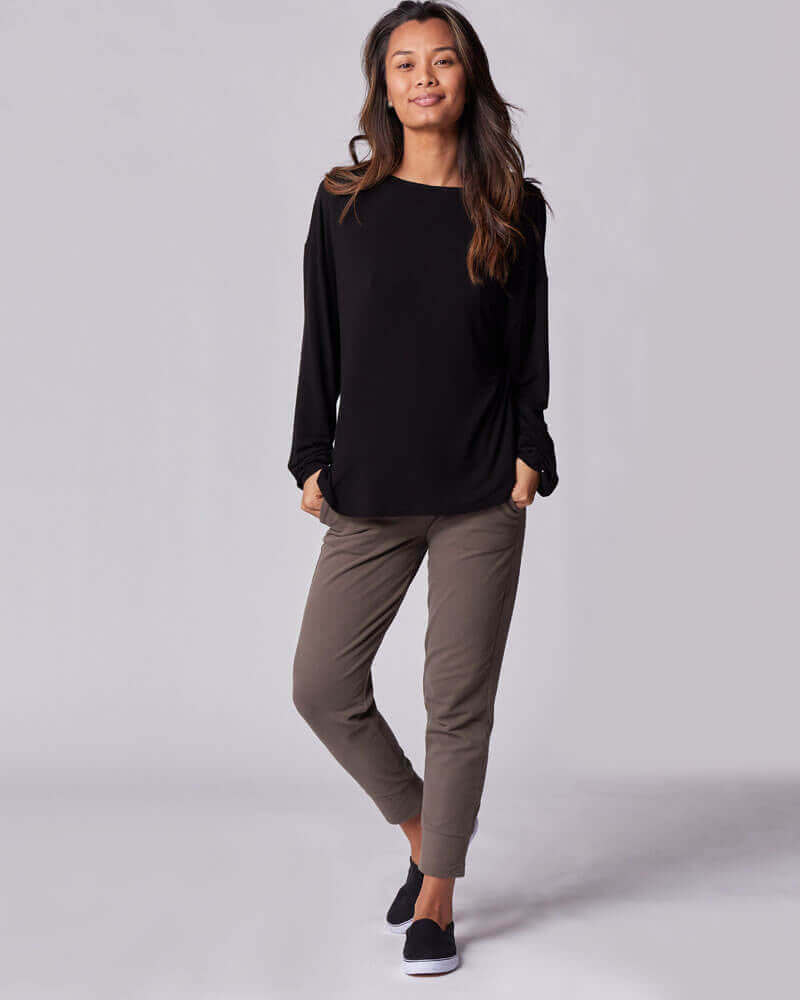 Nursing & Maternity Everywhere Long-Sleeve Wrap Blouse | Black | Milk & Baby