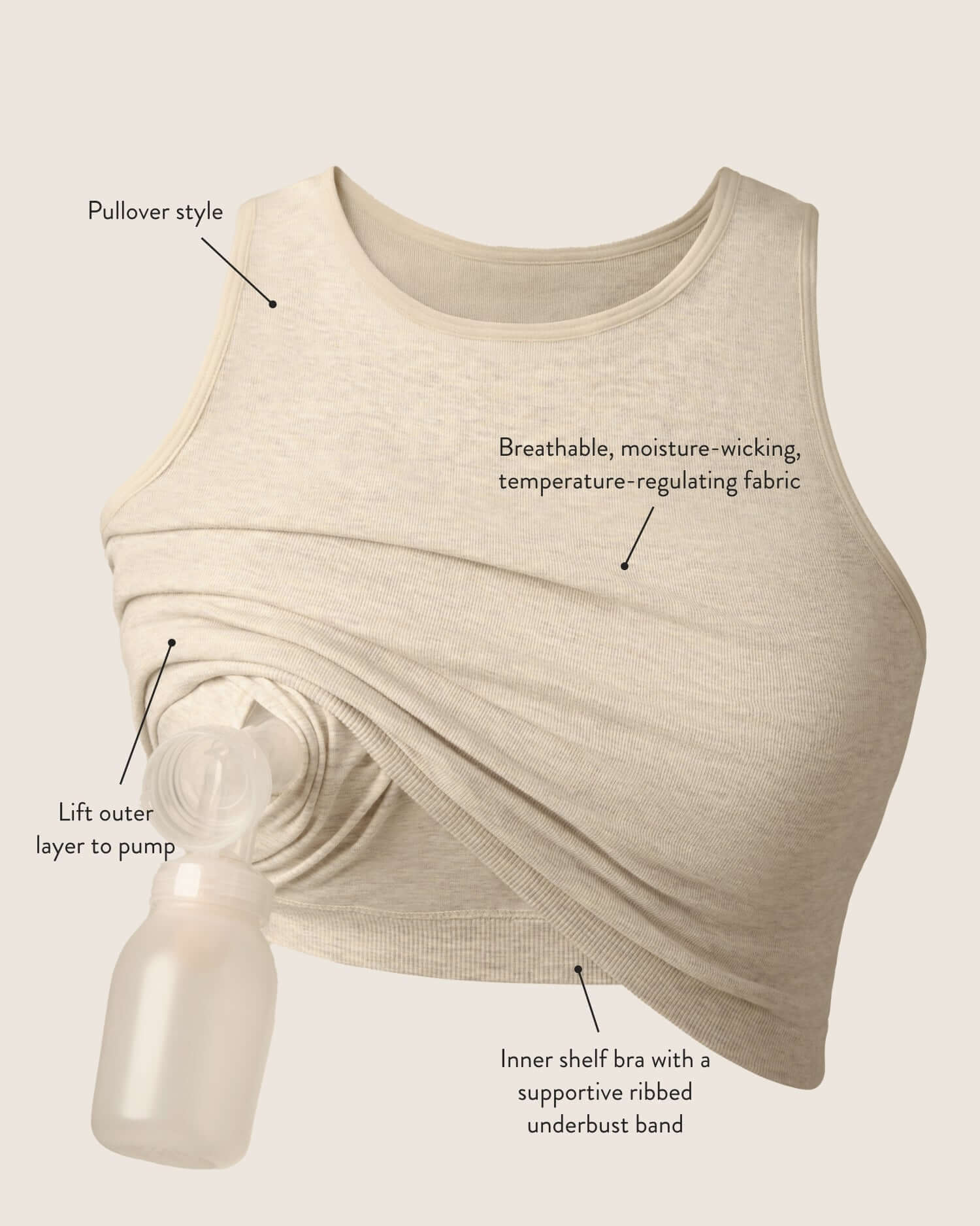 Sublime® Bamboo Hands-Free Pumping Longline Bra Top | Light Mauve | Milk & Baby