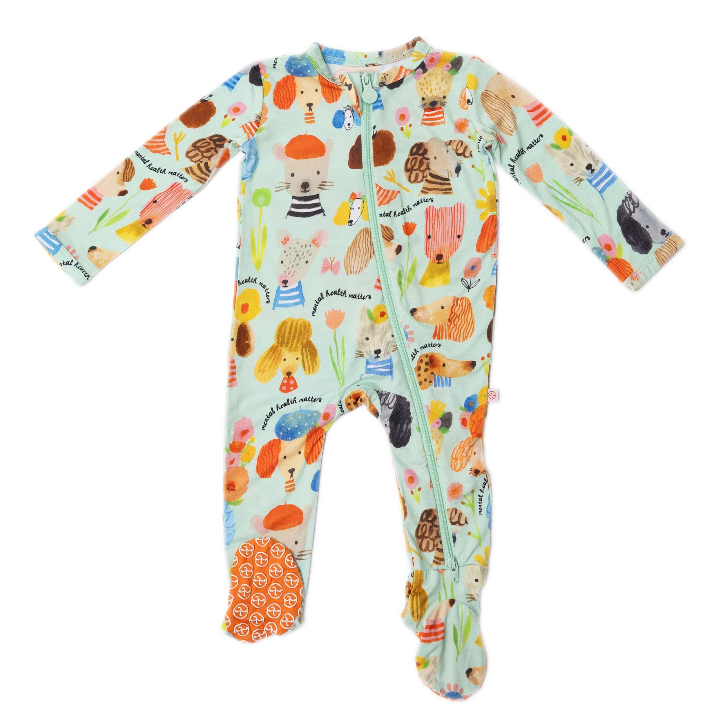 Mindful Doggos | Bamboo Footie Onesie Sleeper | "Mental Health Matters" | Milk & Baby