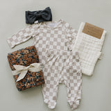 Taupe Checkered Bamboo Layette Set