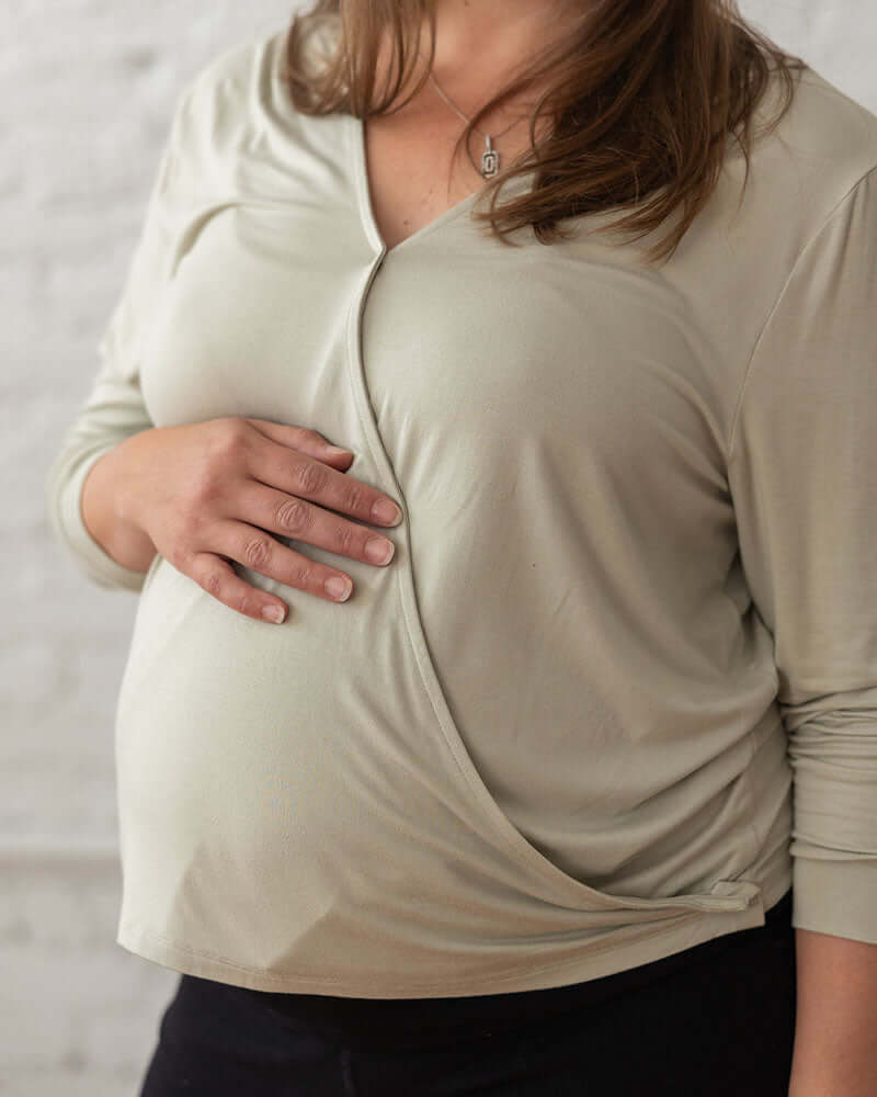 Nursing & Maternity Everywhere Long-Sleeve Wrap Blouse | Moss | Milk & Baby