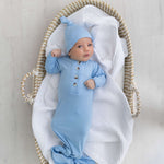 Emerson Knotted Gown & Hat Set | Baby Blue | Milk & Baby