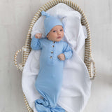 Emerson Knotted Gown & Hat Set | Baby Blue | Milk & Baby