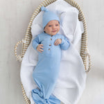 Emerson Knotted Gown & Hat Set | Baby Blue | Milk & Baby