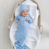 Emerson Knotted Gown & Hat Set | Baby Blue | Milk & Baby