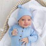 Emerson Knotted Gown & Hat Set | Baby Blue | Milk & Baby