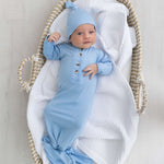 Emerson Knotted Gown & Hat Set | Baby Blue | Milk & Baby
