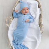 Emerson Knotted Gown & Hat Set | Baby Blue | Milk & Baby