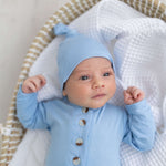 Emerson Knotted Gown & Hat Set | Baby Blue | Milk & Baby
