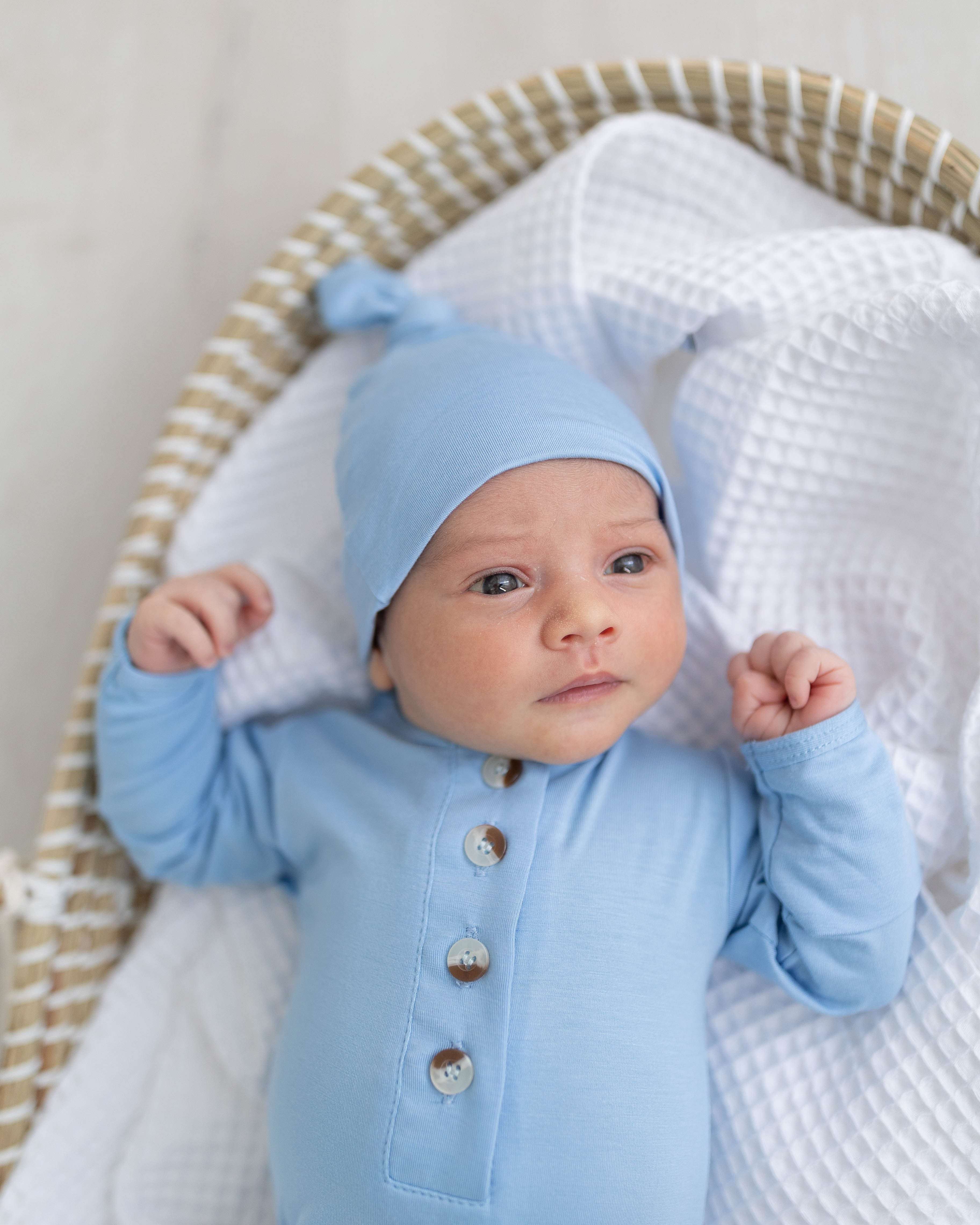 Emerson Knotted Gown & Hat Set | Baby Blue | Milk & Baby