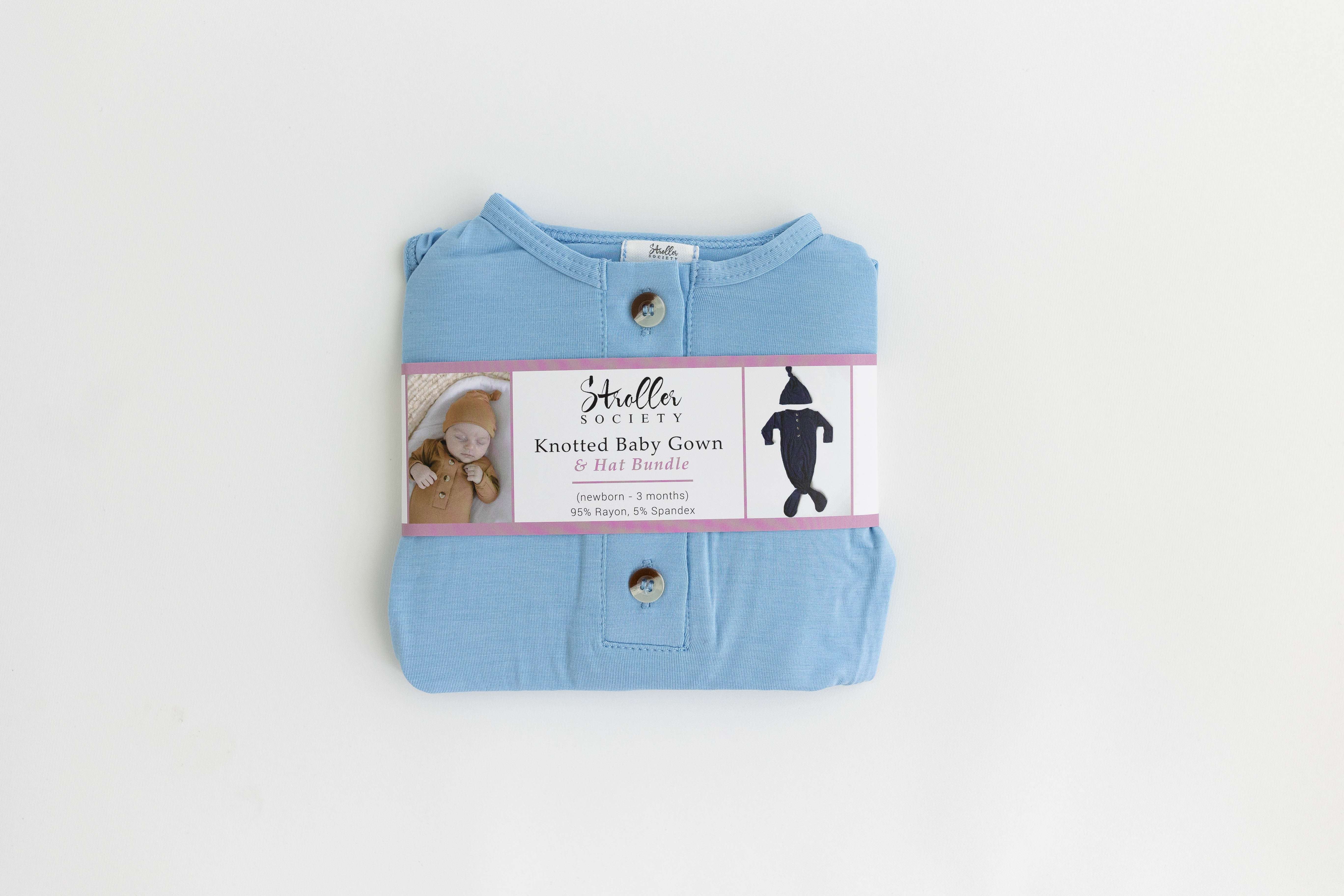 Emerson Knotted Gown & Hat Set | Baby Blue | Milk & Baby