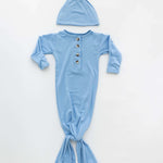 Emerson Knotted Gown & Hat Set | Baby Blue | Milk & Baby