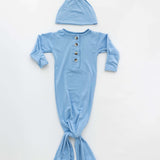 Emerson Knotted Gown & Hat Set | Baby Blue | Milk & Baby