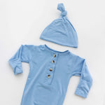 Emerson Knotted Gown & Hat Set | Baby Blue | Milk & Baby