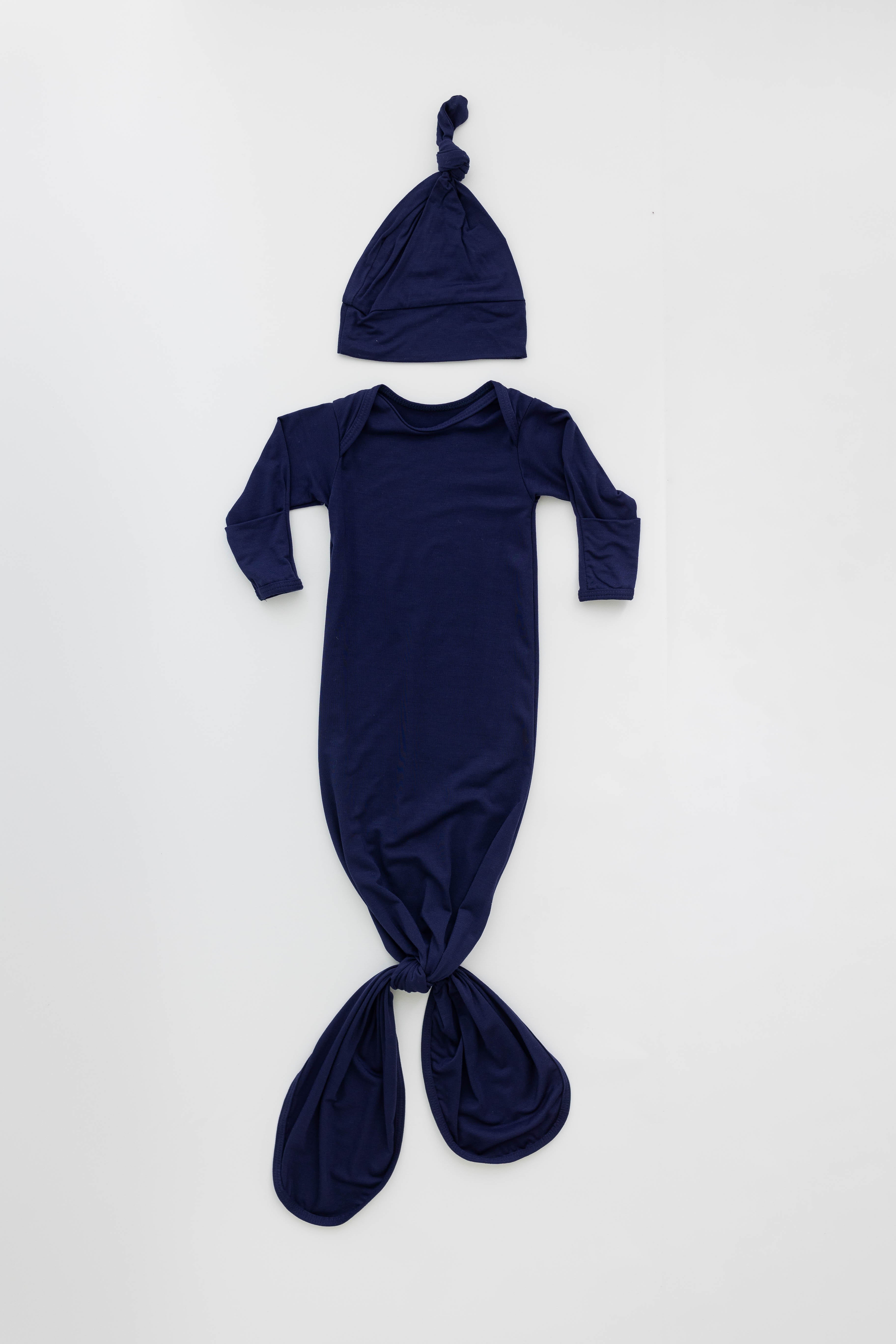 Marley Knotted Baby Gown and Hat Set | Milk & Baby