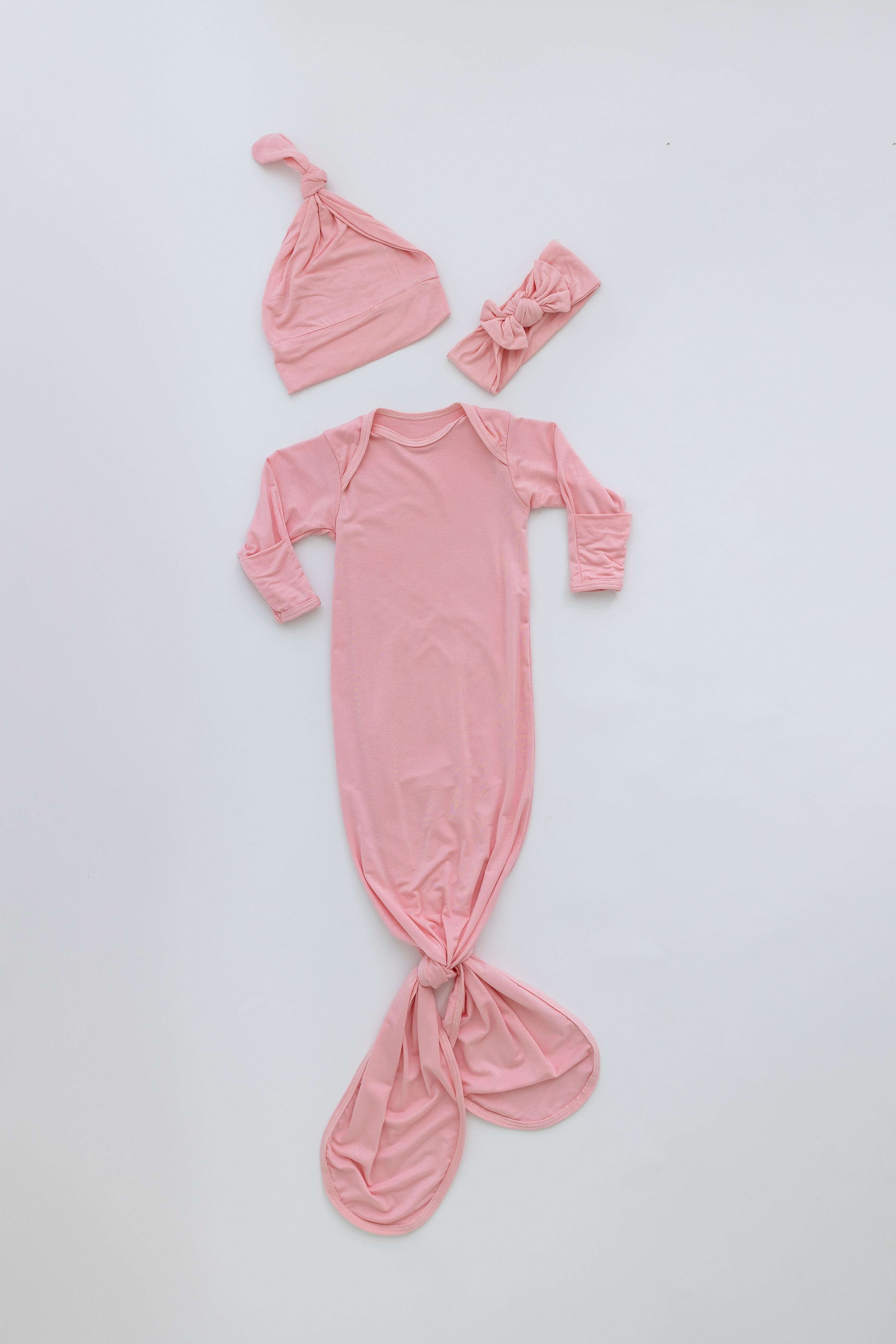 Marley Knotted Baby Gown and Hat Set | Milk & Baby