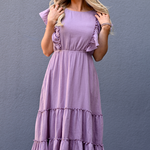 Cotton Gauze Ruffle Midi Dress in Lavender - main