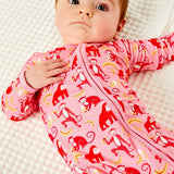 Soft & Stretchy Zipper Footie - Monkeying Around Pink | Milk & Baby