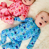 Soft & Stretchy Zipper Footie - Monkeying Around Blue | Milk & Baby